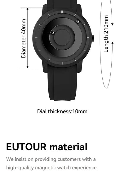 EUTOUR E024 Magnetic Ball Watch – 5 ATM Waterproof – detail view