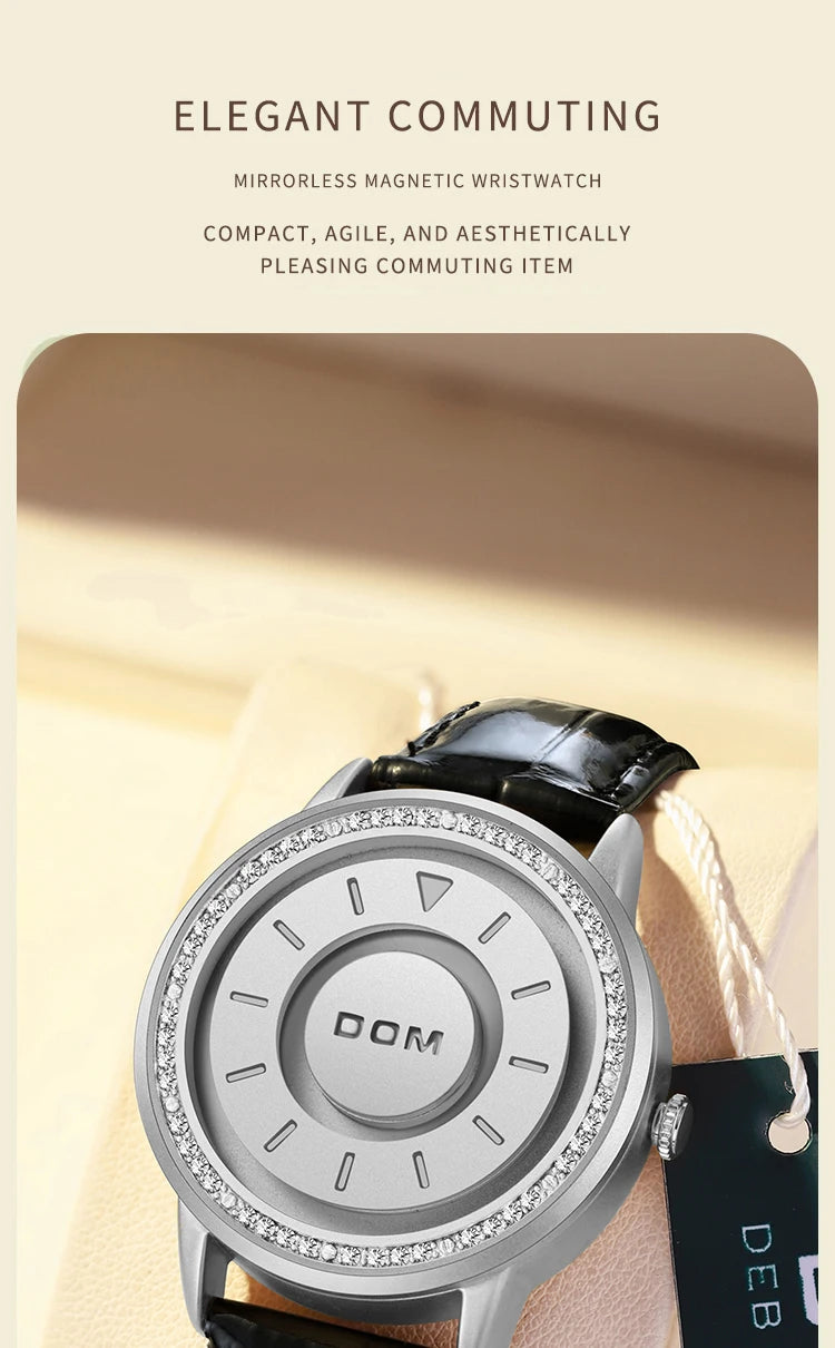 DOM 1758 Top Trend Concept Personality Creative Roller Pointer New Watch Magnetic Wristwatches Women Fashion Waterproof Clock