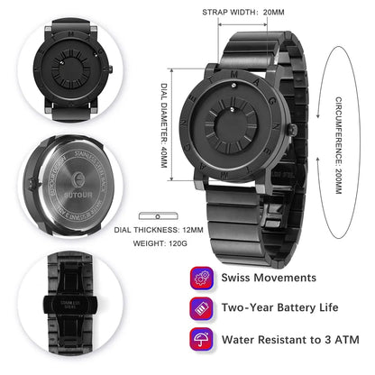 EUTOUR E051 Magnetic Ball Watch – Original Classic – dial close-up