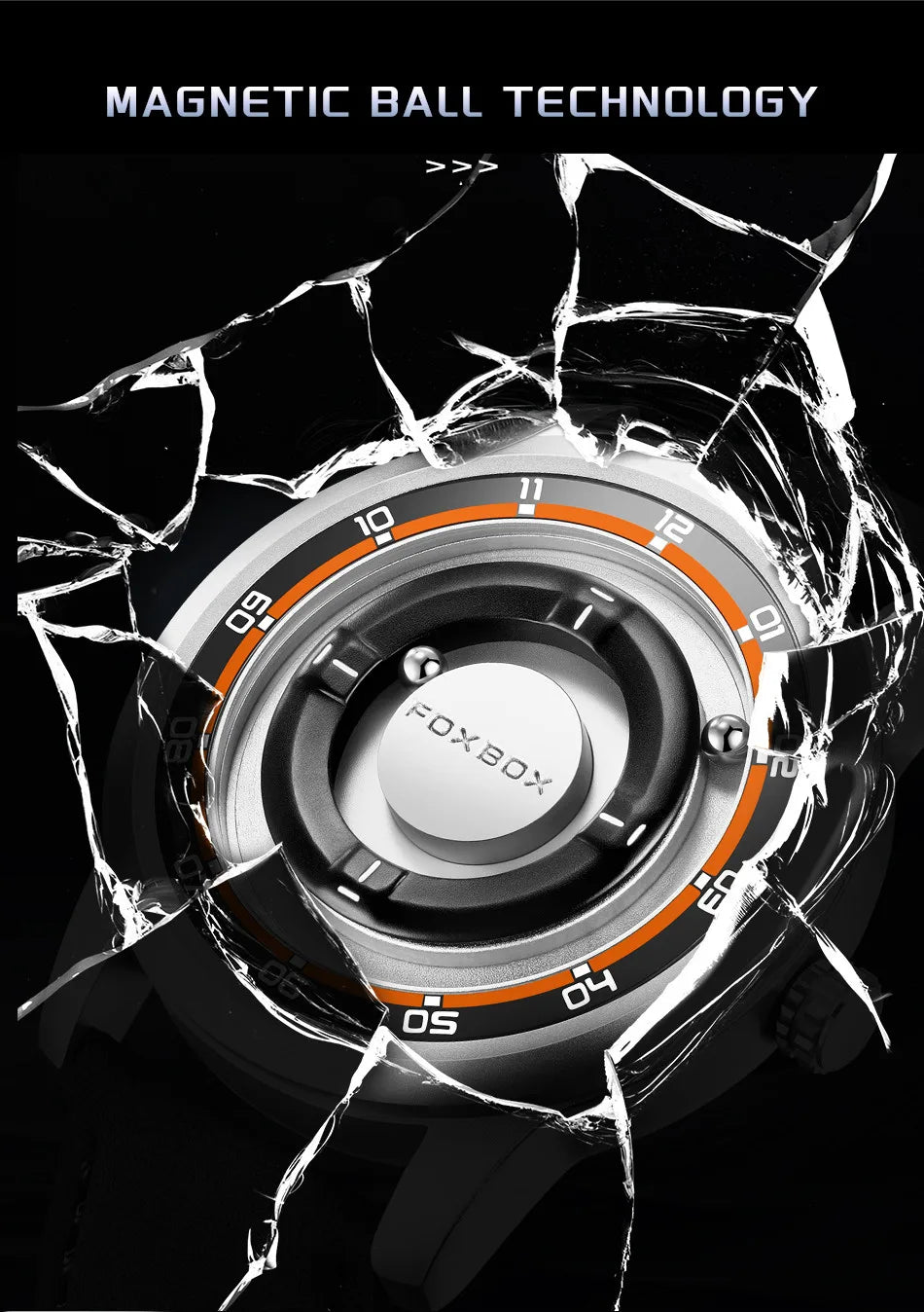 FOXBOX Magnetic Driven Watch – Waterproof Fashion Quartz – detail view