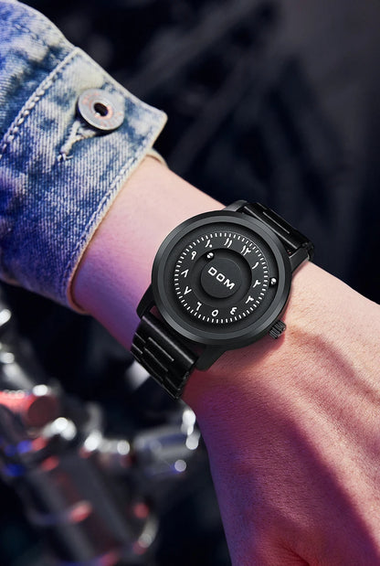 DOM 1769 Magnetic Ball Watch – Heavy Steel Scrolling Beads – detail view