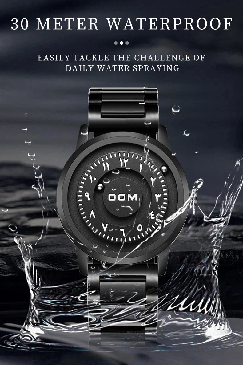 DOM 1769 Man Watch Creative Silver Stainless Steel Scrolling Beads Quartz Watches for Men Male Magnetic Force Life Waterproof