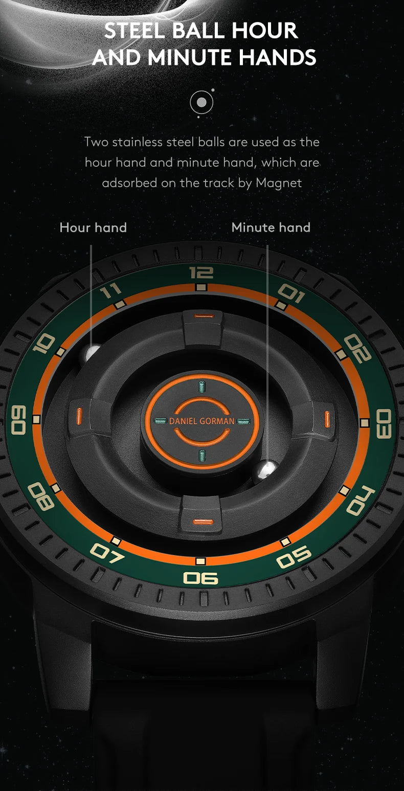 Magnetic Gravity Men’s Sport Watch Creative Dial Waterproof Quartz Wristwatch Unique Fashion Timepiece