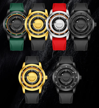 FOXBOX Planet Magnetic Ball Watch – Orbiting Ball Dial – detail view