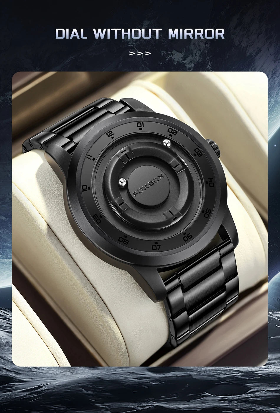 New Original FOXBOX Fashion Mens Watches Top Brand Luxury Magnetic Rolling Ball Pointer Waterproof Watch for Men Montre Homme