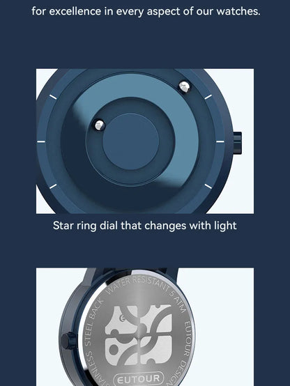 EUTOUR E024 Magnetic Ball Watch – 5 ATM Waterproof – detail view