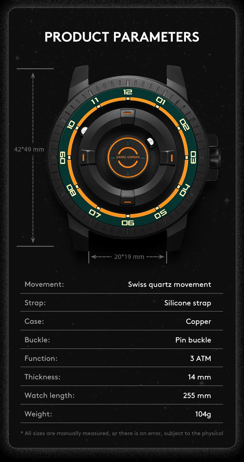 Men's Silicone Band Magnetic Levitation Watch Waterproof Janpanese Movement 3 ATM Hands Watch