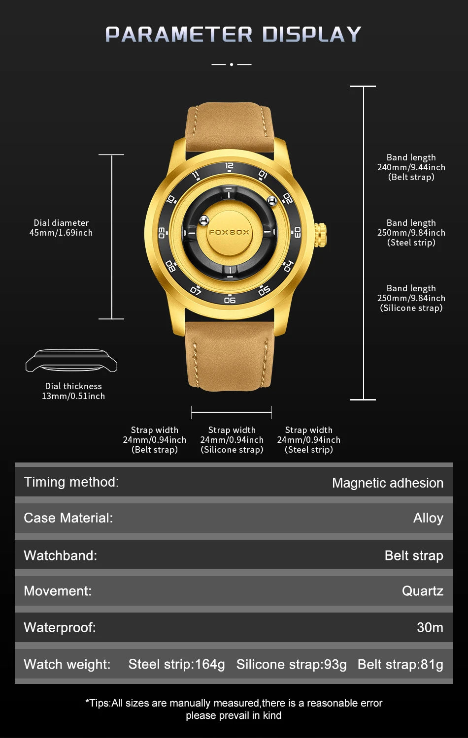 FOXBOX Floating Magnetic Ball Watch – Creative Free-Ball Display – detail view