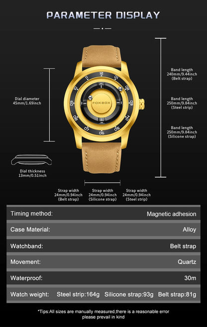 FOXBOX Floating Magnetic Ball Watch – Creative Free-Ball Display – detail view