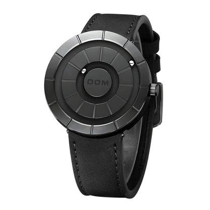 DOM 1753 Magnetic Ball Watch – 3D PVD Black Gold Leather – detail view