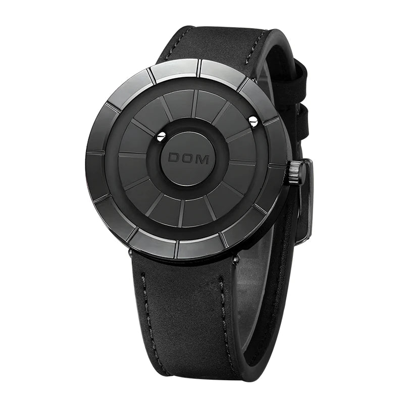 DOM 1753 Creative Design Watches Men Magnetic Watches 3D PVD Quartz Watch Waterproof Watches Leather Strap Black Gold Dial black black