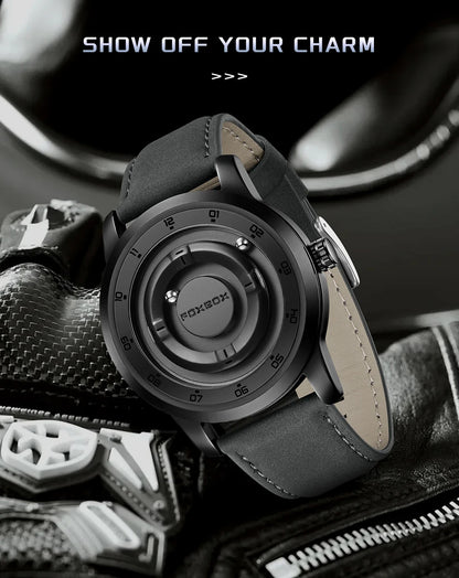 FOXBOX Magnetic Ball Watch – Business Style Steel Dial – detail view