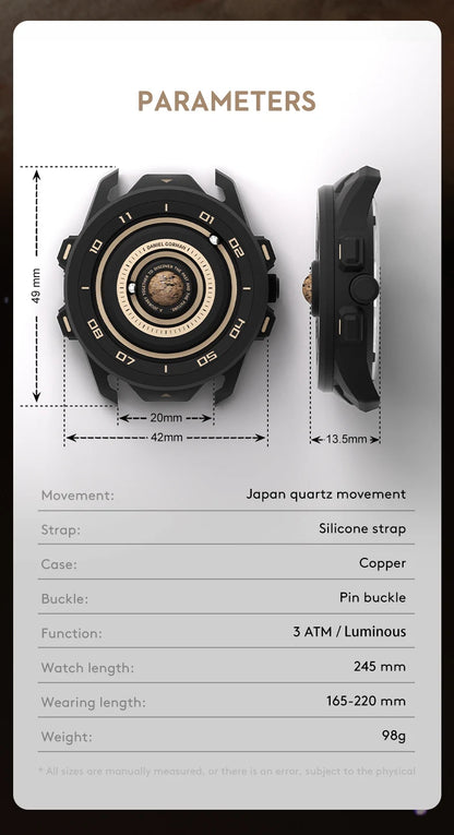 Daniel Gorman DG0525 Planet Magnetic Ball Watch – Brass Case – detail view