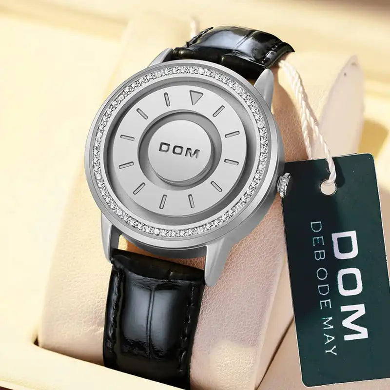 DOM 1758 Top Trend Concept Personality Creative Roller Pointer New Watch Magnetic Wristwatches Women Fashion Waterproof Clock