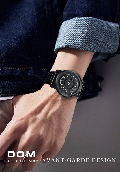 DOM 1769 Magnetic Ball Watch – Heavy Steel Scrolling Beads – detail view