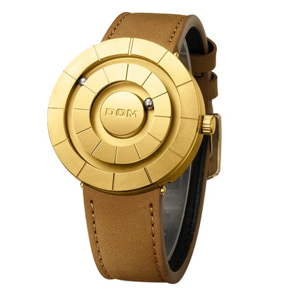 DOM 1753 Magnetic Ball Watch – 3D PVD Black Gold Leather – detail view