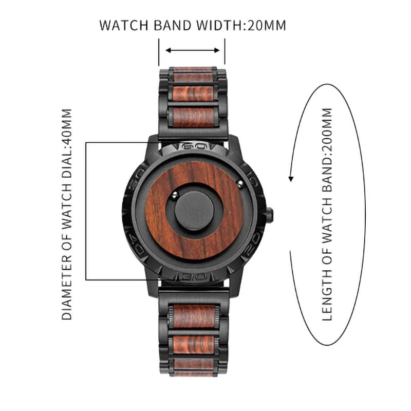 Eutour-men's solid wood magnetic watch, luxury sport quartz, waterproof watch, original fashion