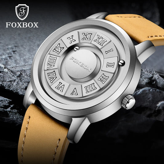 FOXBOX uomo alla moda orologi al quarzo cinturino in pelle top band pergamena perline orologio da uomo forza magnetica impermeabile orologio da uomo LIGE