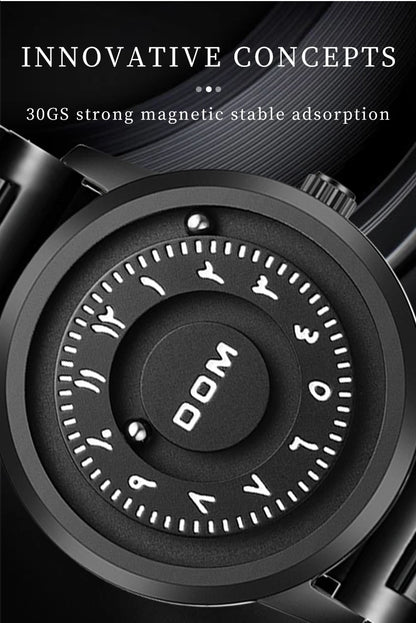 DOM 1769 Magnetic Ball Watch – Heavy Steel Scrolling Beads – detail view