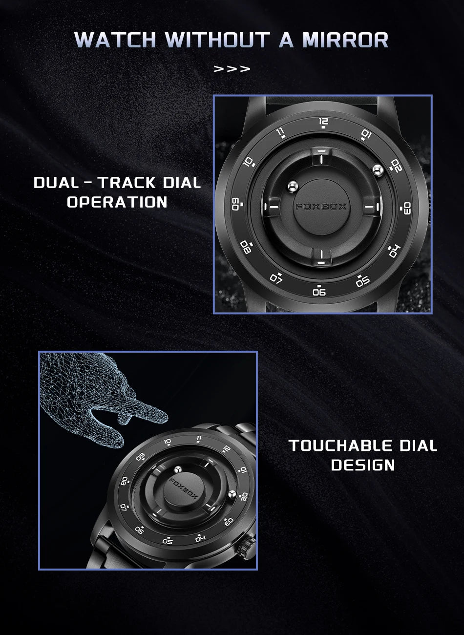 फॉक्सबॉक्स वॉच प्लैनेट डिज़ाइन फैशन फ्लोटिंग मैग्नेटिक पॉइंटर फ्री बॉल बेयरिंग क्रिएटिव सिंपल वाटरप्रूफ क्वार्ट्ज वॉच पुरुषों के लिए