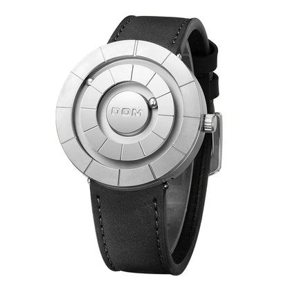 DOM 1753 Magnetic Ball Watch – 3D PVD Black Gold Leather – detail view