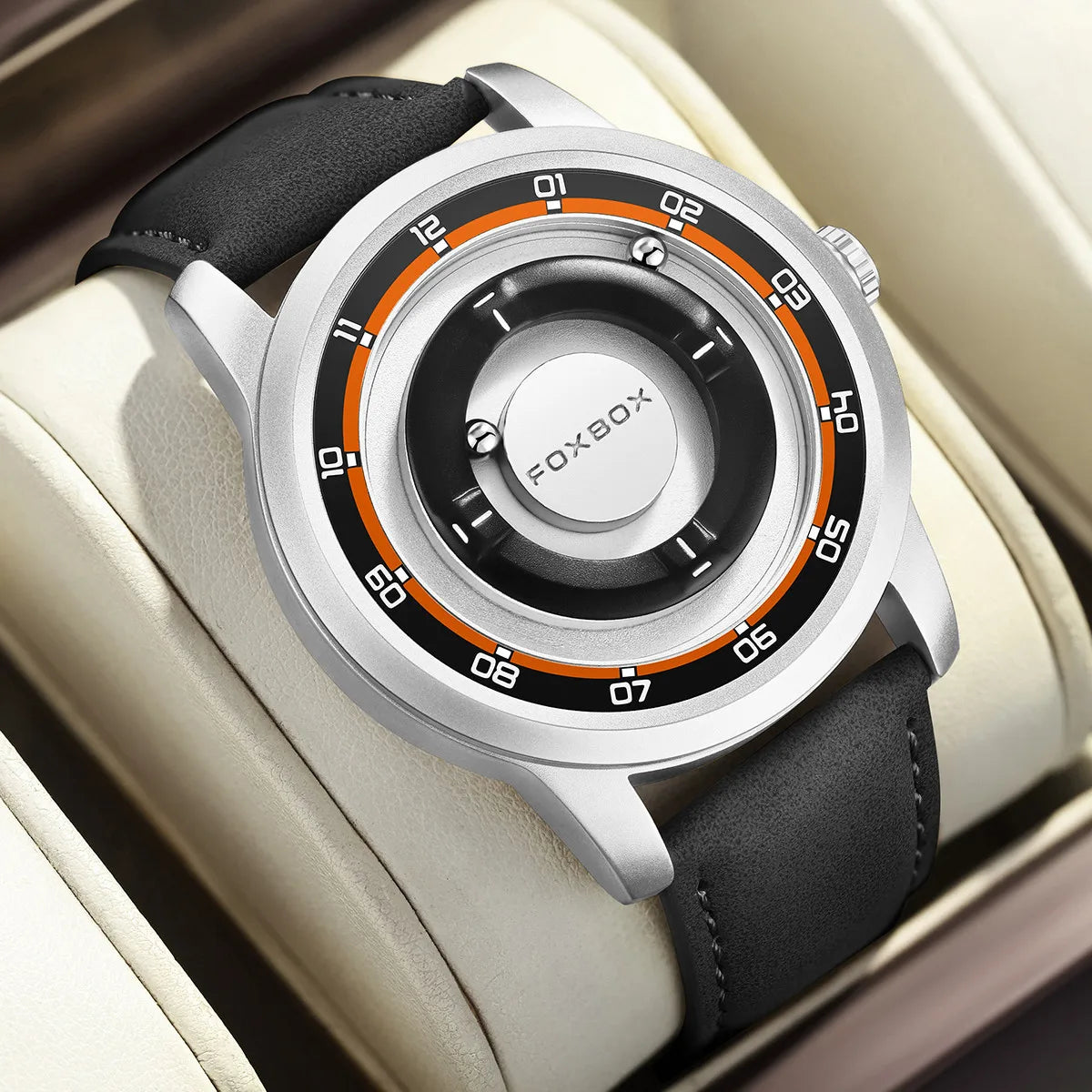 FOXBOX Magnetic Driven Watch – Waterproof Fashion Quartz – dial close-up