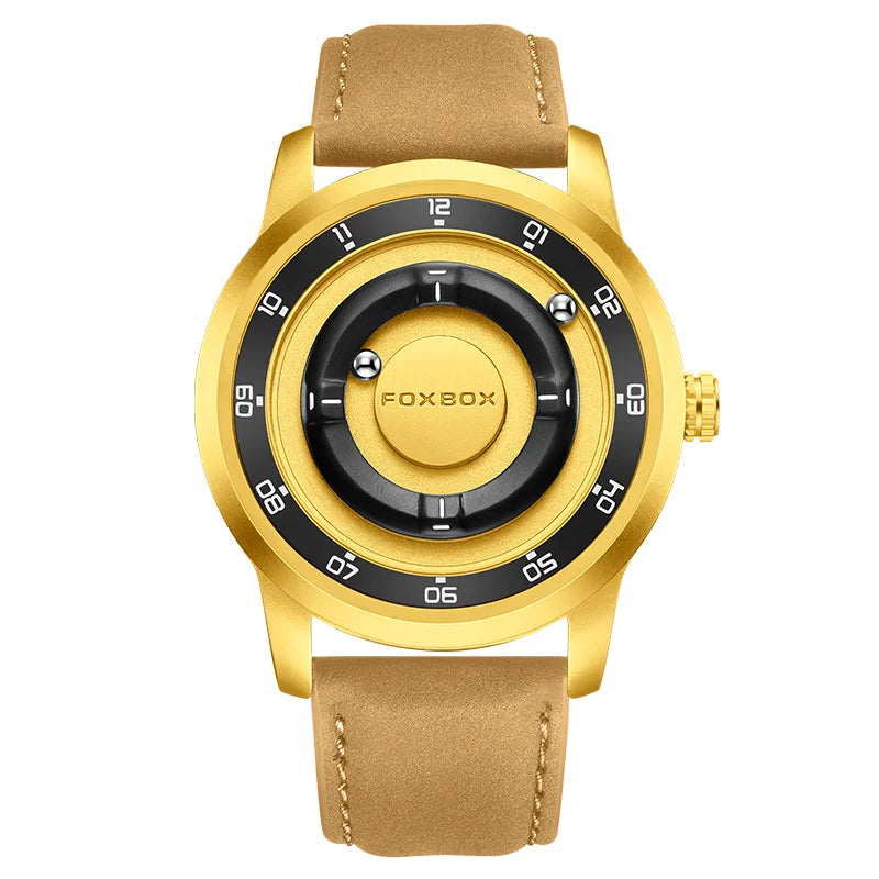 Original FOXBOX Floating Magnetic Ball Mens Watches High Quality Belt Quartz Wristwatch Personalized Fashion Watch for Man Gift