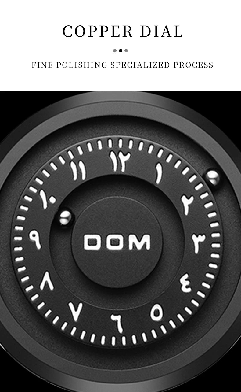 DOM 1769 Man Watch Creative Silver Stainless Steel Scrolling Beads Quartz Watches for Men Male Magnetic Force Life Waterproof