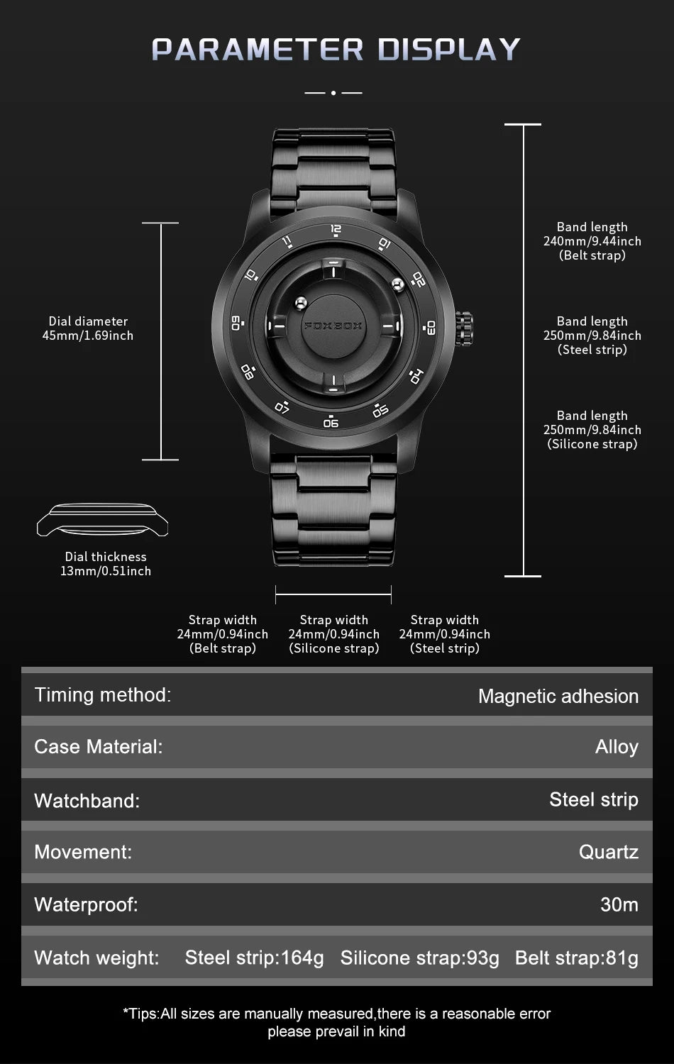 फॉक्सबॉक्स वॉच प्लैनेट डिज़ाइन फैशन फ्लोटिंग मैग्नेटिक पॉइंटर फ्री बॉल बेयरिंग क्रिएटिव सिंपल वाटरप्रूफ क्वार्ट्ज वॉच पुरुषों के लिए