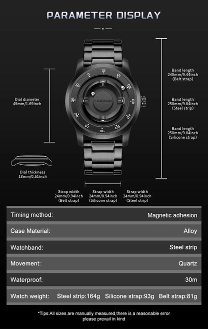 FOXBOX Planet Magnetic Ball Watch – Orbiting Ball Dial – detail view