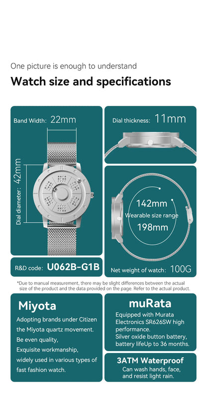 EUTOUR 2025 Magnetic Ball Watch – Unisex Quartz – detail view