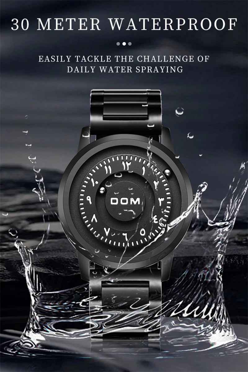 DOM 1769 New Original Rolling Pointer Rotating Magnetic Men Watch Fashion Twelve Constellations Waterproof Stainless Steel Clock