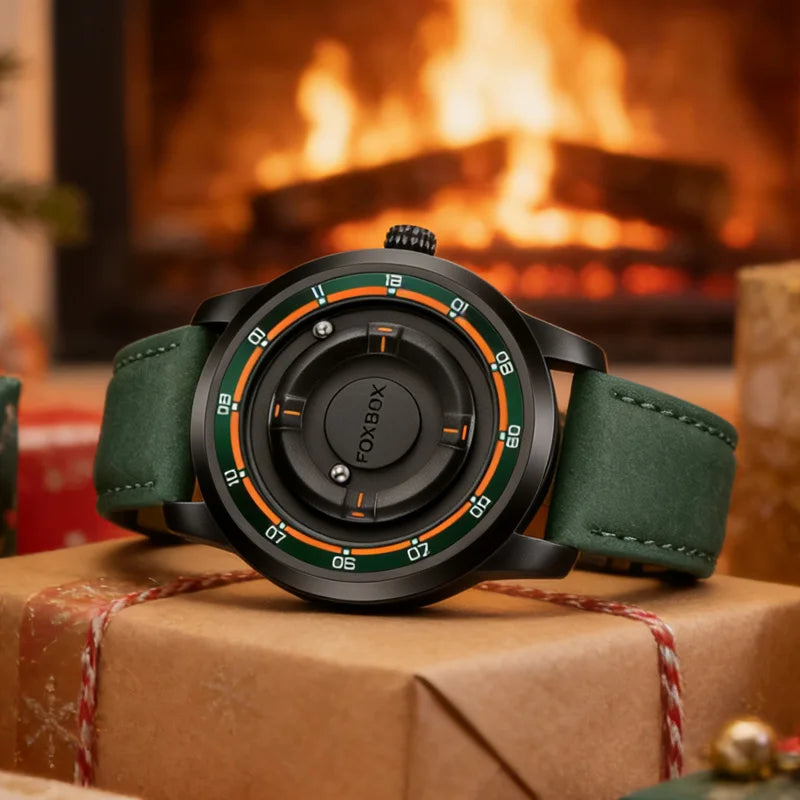 Original FOXBOX Floating Magnetic Ball Mens Watches High Quality Belt Quartz Wristwatch Personalized Fashion Watch for Man Gift