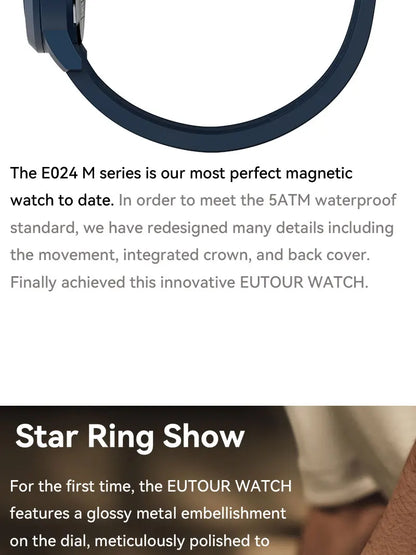 EUTOUR E024 Magnetic Ball Watch – 5 ATM Waterproof – detail view