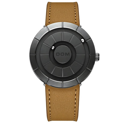 DOM 1753 Magnetic Ball Watch – 3D PVD Black Gold Leather – detail view