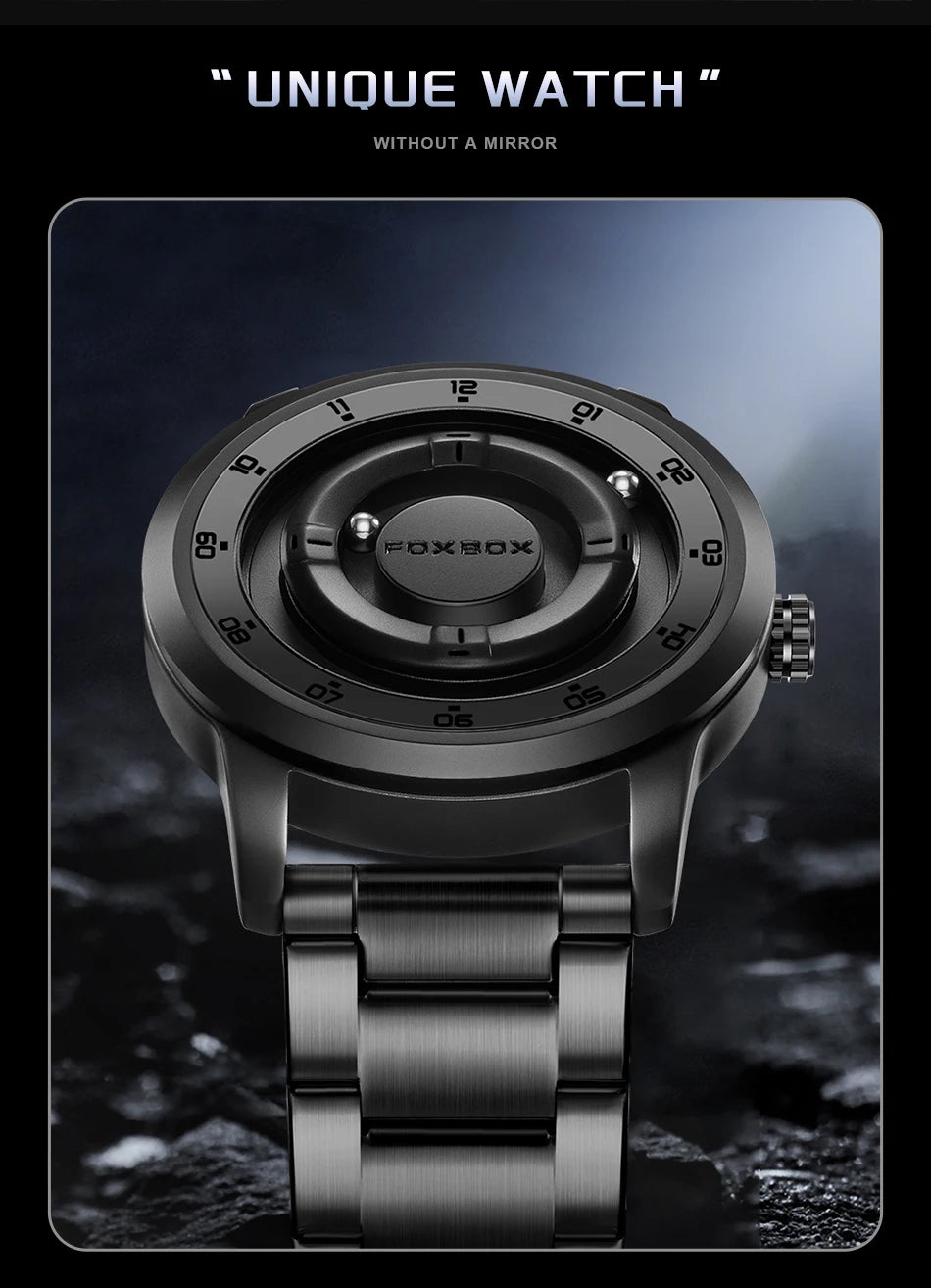 New Original FOXBOX Fashion Mens Watches Top Brand Luxury Magnetic Rolling Ball Pointer Waterproof Watch for Men Montre Homme