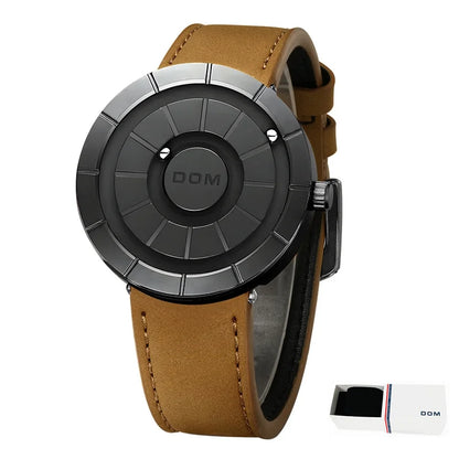 DOM 1753 Magnetic Ball Watch – 3D PVD Black Gold Leather – detail view