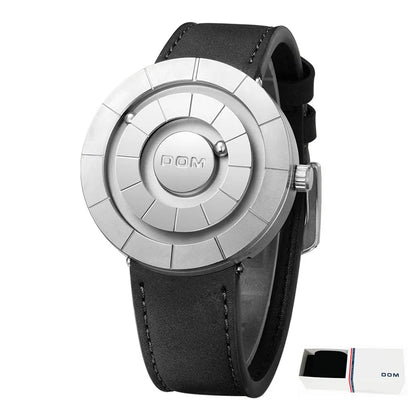 DOM 1753 Magnetic Ball Watch – 3D PVD Black Gold Leather – detail view