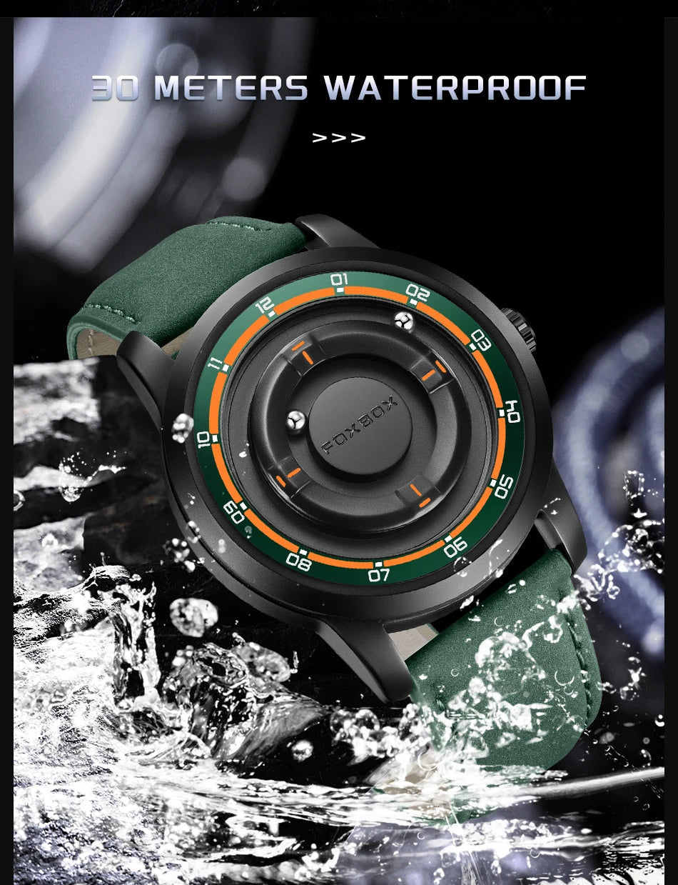 Original FOXBOX Floating Magnetic Ball Mens Watches High Quality Belt Quartz Wristwatch Personalized Fashion Watch for Man Gift