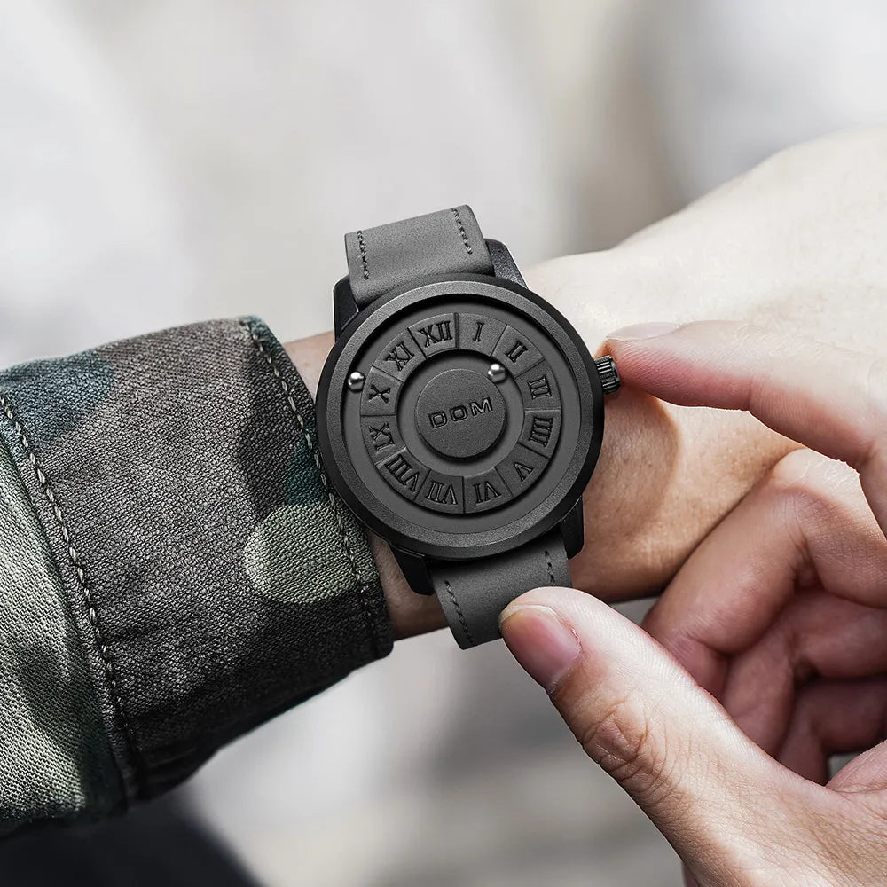 Dom tendencia concepto nueva personalidad de los hombres reloj creativo desplazamiento puntero fuerza magnética moda para resistente al agua