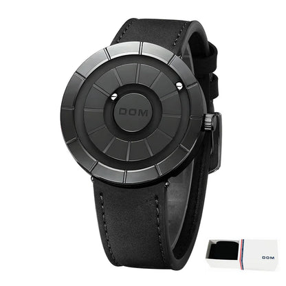 DOM 1753 Magnetic Ball Watch – 3D PVD Black Gold Leather – detail view