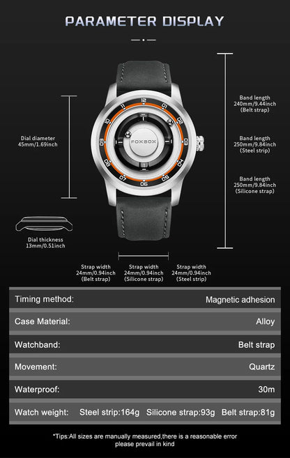 FOXBOX Magnetic Driven Watch – Waterproof Fashion Quartz – detail view