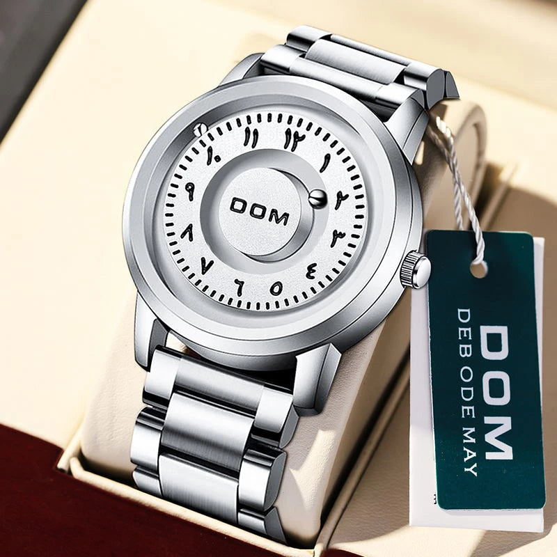 DOM 1769 New Original Rolling Pointer Rotating Magnetic Men Watch Fashion Twelve Constellations Waterproof Stainless Steel Clock