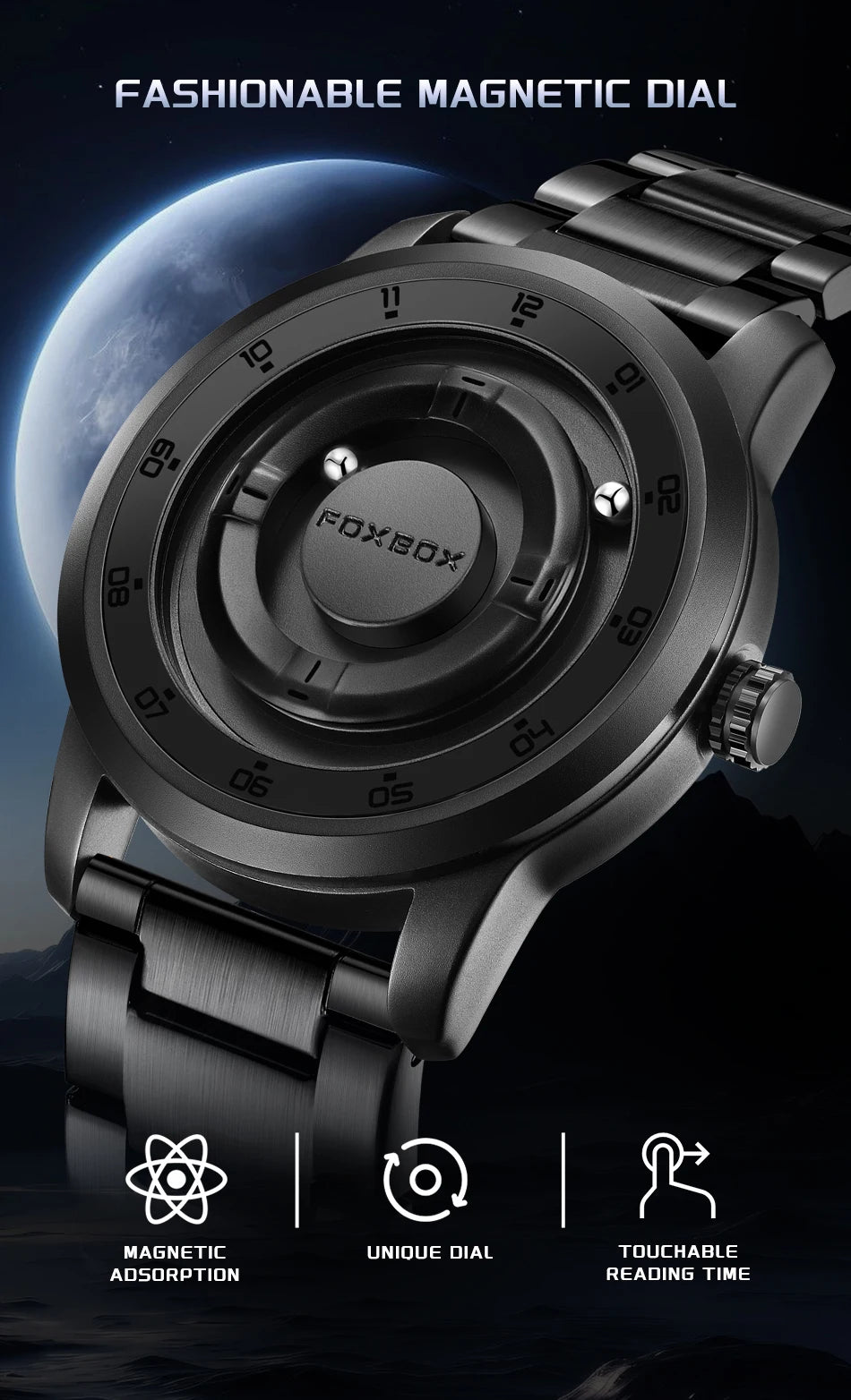 New Original FOXBOX Fashion Mens Watches Top Brand Luxury Magnetic Rolling Ball Pointer Waterproof Watch for Men Montre Homme