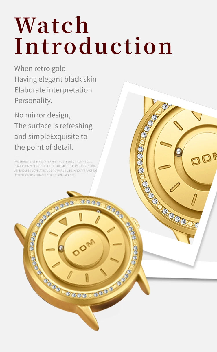 DOM 1758 Top Trend Concept Personality Creative Roller Pointer New Watch Magnetic Wristwatches Women Fashion Waterproof Clock