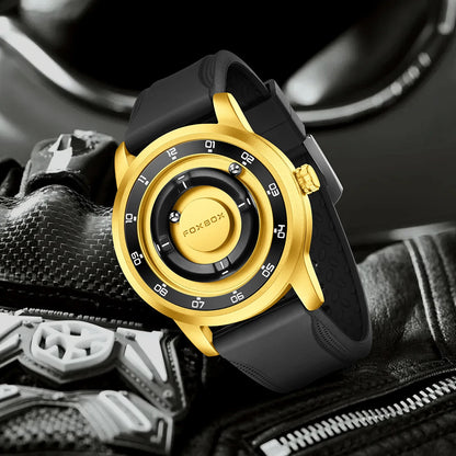 FOXBOX Magnetic Ball Watch – Business Style Steel Dial – dial close-up