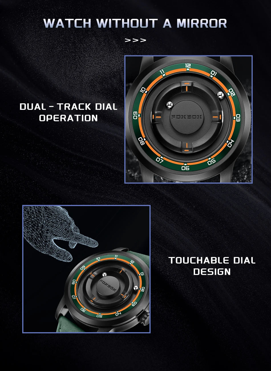 Original FOXBOX Floating Magnetic Ball Mens Watches Belt Quartz Wristwatch Personalized Watch for Man Christmas Gift+Box