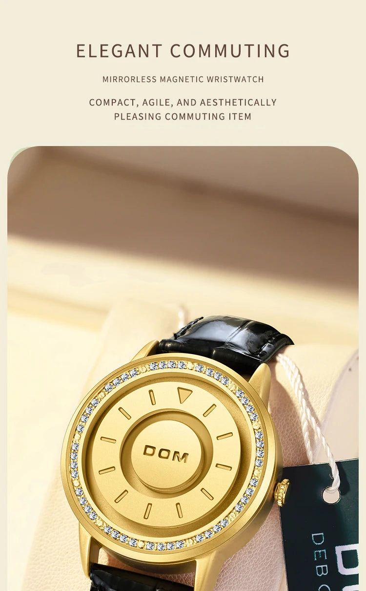 DOM 1758 Top Trend Concept Personality Creative Roller Pointer New Watch Magnetic Wristwatches Women Fashion Waterproof Clock