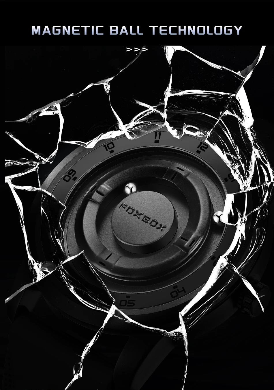 FOXBOX Magnetic Ball Watch – Business Style Steel Dial – detail view