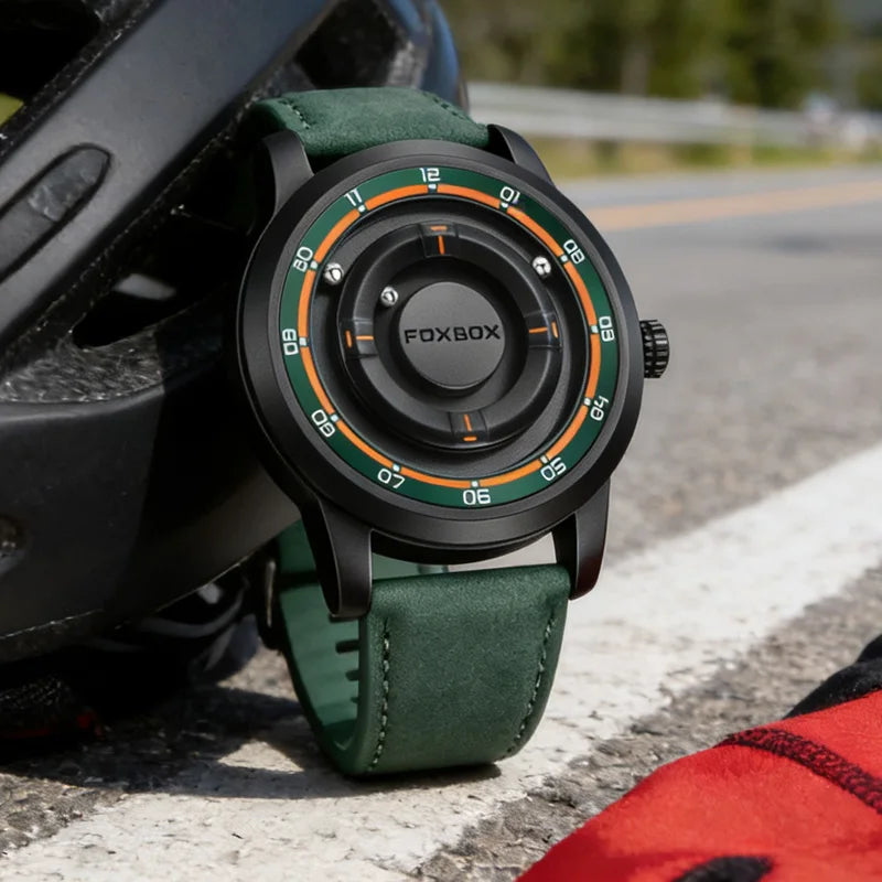 Original FOXBOX Floating Magnetic Ball Mens Watches Belt Quartz Wristwatch Personalized Watch for Man Christmas Gift+Box